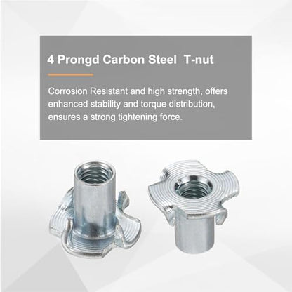 HARFINGTON M6x14mm T-Nuts 4 Pronged Tee Nut 0.69" x 0.55" Fully Thread Carbon Steel Inserts for Wood, Rock Climbing Holds, Cabinetry, Furniture 50pcs - size: M6x14mm
