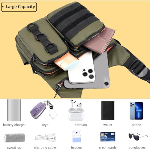 Criuage Outdoor Chest Bag for Men, Lightweight Adjustable Running Vest, Water Resistant EDC Chest Pack with Water Bottle Pocket, Breathable Back Pad for Hiking Cycling Fishing Travel (Olive) - color: Olive