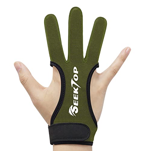 Seektop Archery Gloves Shooting Hunting Leather Three Finger Protector for Youth Adult Beginner - color: Green, size: X-Large