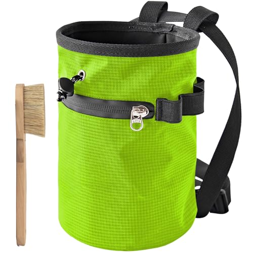 Rock Climbing Chalk Bag with Brush Magnesia Pouches Bouldering Chalk Bucket Storage Bag for Weight Liftings Climbing Rock - color: Willow green