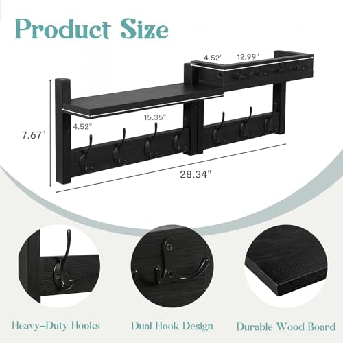 4 Pack Wall Coat Rack with Shoe Rack, 2-in-1 Coat and Shoe Rack Entryway | Adjustable Hanging Shoe Rack Holds 16 Pairs with Hooks, Wall Mounted Coat Rack Space Saving for Hallway Closet Bedroom, Black - size: shoe and coat rack