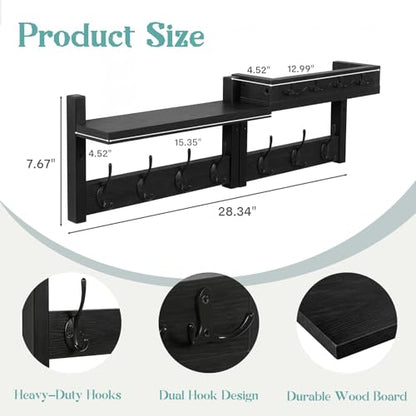 4 Pack Wall Coat Rack with Shoe Rack, 2-in-1 Coat and Shoe Rack Entryway | Adjustable Hanging Shoe Rack Holds 16 Pairs with Hooks, Wall Mounted Coat Rack Space Saving for Hallway Closet Bedroom, Black - size: shoe and coat rack