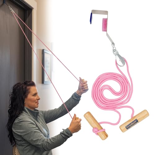 RangeMaster EconoRanger Shoulder Pulley for Over the Door Physical Therapy | Arm Rehab, Rotator Cuff and Surgery Recovery, Pulleys to Alleviate Shoulder Pain | Metal Bracket Door Attachment (Pink) - color: Pink