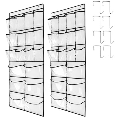 2 Pack Extra Large Hanging Crystal Clear Over Door Shoe Organizers, Closet Shoe Rack Organizer, 12+6 Pockets, 8 Hooks, White (59" x 21.6") - color: WH&TR