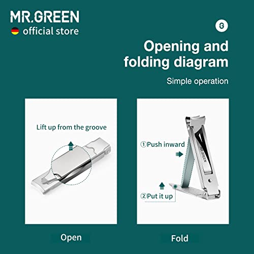 MR.GREEN Collapsible Nail Clippers Small and Thin Portable Travel Nail Scissors Cutter Stainless Steel Manicure Tools with Nail Files (Blue Leather Case+ Iron Box) - size: Blue Leather Case + Iron Box