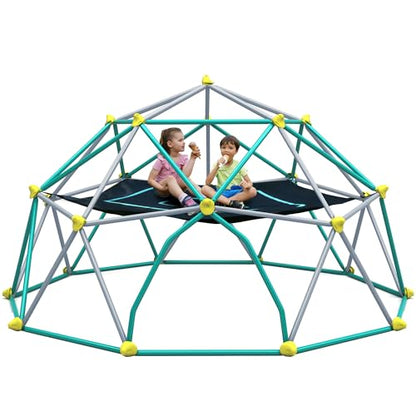 Merax 13FT Climbing Dome with Hammock, Outdoor Geometric Dome Climber | Playground Climber for Kids 3-10 Supporting 1000 lbs, Easy Assembly Play Center Jungle Gym - style: 13FT Green & Silver