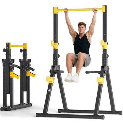 SogesPower Foldable Pull Up Bar Station,Triangular Power Tower Dip Stand | Adjustable Heights & Handles Pull Up Dip Station for Pull-ups, Dips, Knee Raises,Space-saving for Small Space - color: Yellow