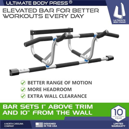 Ultimate Body Press XL Doorway Pull Up bar with Elevated bar & Adjustable Width - color: XXL Doorway Pull Up Bar and Strap System