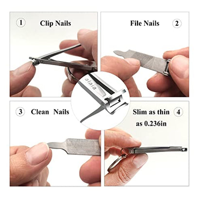 Stainless Steel Portable Nail Cutter，German Keychain Nail Clipper with File for Man and Women, Ultra Thin Flat Fingernail Clipper Perfect Use for Traveling、 Home 、 Office (Small, 1)