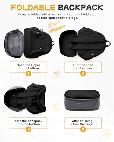 BJLFS Small Black Gym Backpack for Women Men, Waterproof Gym Track Bag with Expandable Shoe Compartment, Lightweight Mini Casual Daypack Sports Back Pack for Travel Hiking Dance Yoga Fitness Track - color: Black