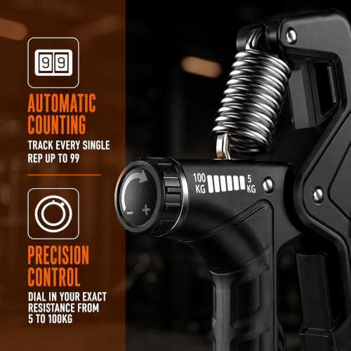 Grip Strength，Hand Grip Strengthener with Adjustable Resistance 11-220Lbs(5-100KG)，Grip Strengthener Forearm，Black Gripper