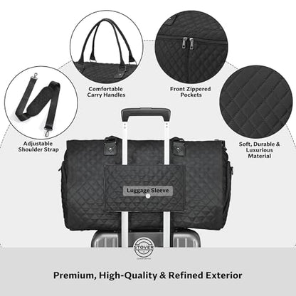 STOVER Women’s Convertible Garment Duffel Bag for Travel – 2-in-1 Carry-On Weekender/Overnight Tote - Wrinkle-Free Dresses, Suits & Clothes + Shoe Compartment & Bonus Toiletry Bag (Onyx Black) - color: Onyx Black
