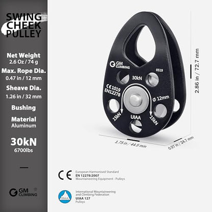 GM CLIMBING Swing Cheek Micro Pulley 30kN CE UIAA Certified - color: Pulley Kit | Bushing, Triple Lock