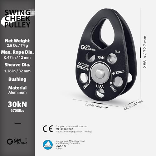 GM CLIMBING Swing Cheek Micro Pulley 30kN CE UIAA Certified - color: Pulley Kit | Bushing, Triple Lock