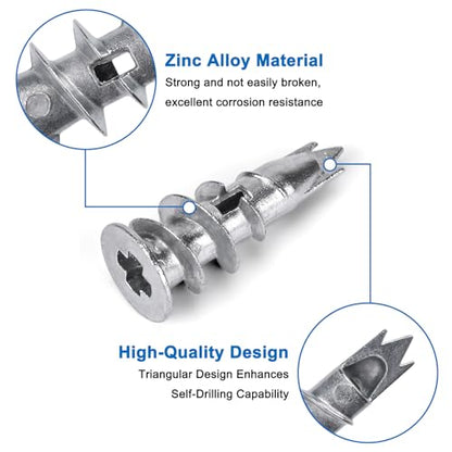 Zinc Self-Drilling Drywall Anchors with Screws Kit, 25 Heavy Duty Metal Wall Anchors and 25#8 x 1-1/4'' Screws - 50 Pieces All Together - size: 1size-25pcs