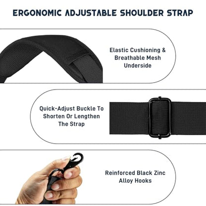 72 inch Shoulder Strap, Universal Replacement Adjustable Laptop Bag Shoulder Strap with Buckles and Metal Hooks for Briefcase Laptop Messenger Bag, Crossbody Bag, Luggage/Duffel, Black