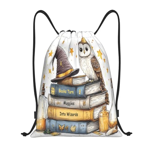 Drawstring Sports Backpacks - Lightweight Swim Gym Bags for Women Men String Sackpack for Beach Travel Yoga(Small, Books Turn Muggles Into Wizards) - color: Books Turn Muggles Into Wizards, size: Small