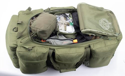 100L Large Military Duffle Bag Deployment Duffel Bag Sports Equipment Travel Luggage Bag with Detachable Backpack Straps… - color: Tan+Black