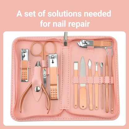 12 in 1 Travel Manicure Set, Mens Grooming kit Women Nail Manicure Kit, Manicure Pedicure Kit Manicure Set Professional Gift for Family Friends Elder - color: Pink