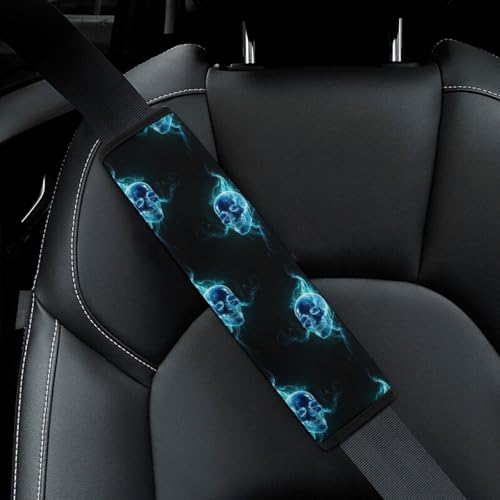 2 Pack Gothic Blue Skull Car Seat Belt Pad Soft Padded Automotive Seat Belt Protector for Child, Stroller Pushchair High Chair, Shock Absorption - color: Pattern 826
