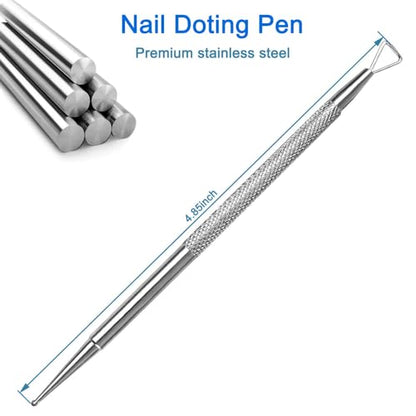 Manicure Kit for Women, 2-Piece Stainless Steel Nail Tools with Double-Ended Cuticle Pusher & Cuter, Gel Polish Remove Tool & Nail Dotter Pen for Nail Art, Home and Salon - size: Dotting Pen