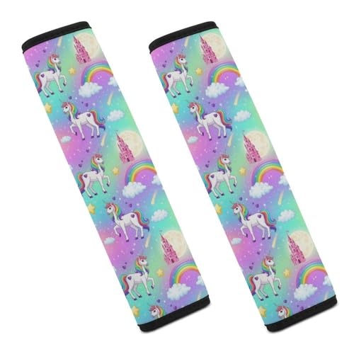 2 Pack Universal Fit Seat Belt Shoulder Pad for Kids, Car Seats Pushchair Strollers High Chair Pushchair, Unicorns Rainbow Magic Castle Cute Shoulder Protector, Anti-Slip Pad - color: Pattern 316