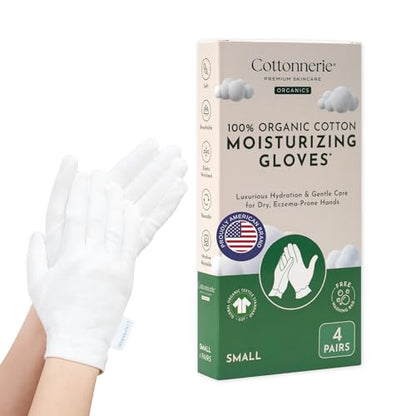 4 Pairs Cottonnerie Organic Cotton Gloves for Dry Hands Sleeping, Moisturizing Gloves Overnight, Hand Moisturizer Gloves, Moisture Gloves for Dry Hands Overnight, Sleeping Gloves, Small - size: Organics Small