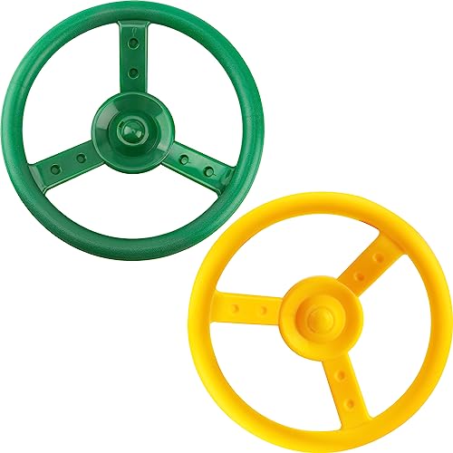 2 Pack Steering Wheel Playset Plastic Pirate Ships Wheel with Mounting Tools for Kids Playground Outdoor Gym (Green, Yellow) - color: Green, Yellow