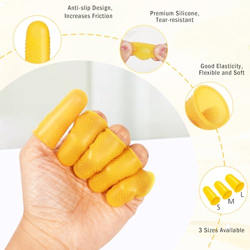 24pcs Silicone Finger Protectors,Rubber Fingers Tips, 3 Sizes | Finger Covers Thimble Guard Pads Caps for Hot Glue Gun Money Counting Collating Writing Task Wax Rosin Resin Crafts Sewing