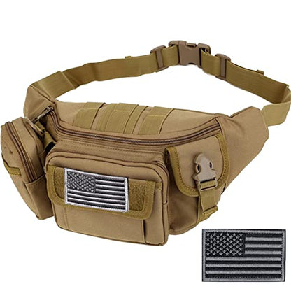 Tactical Fanny Packs, Military Waist Bag Utility Hip Belt Bags for Hiking Climbing Fishing Cycling Hunting with U.S Patch (Tan) - color: 1 Pack Tan