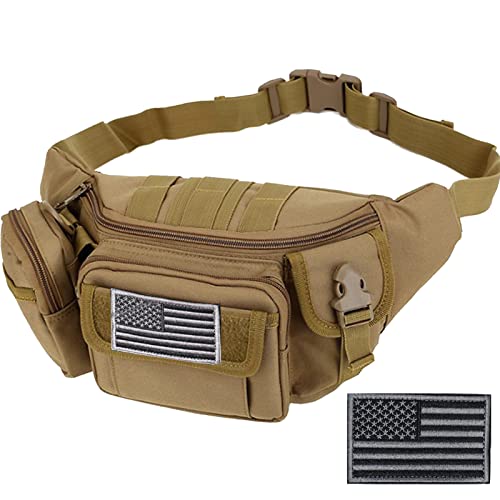 Tactical Fanny Packs, Military Waist Bag Utility Hip Belt Bags for Hiking Climbing Fishing Cycling Hunting with U.S Patch (Tan) - color: 1 Pack Tan