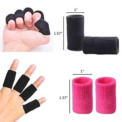 ELANE 40PCS Finger Sleeve Protective Sleeve, Thumb Sleeve Support Finger Sleeve Elastic Thumb Sleeve, Protect Joints, Suitable for Sports, Basketball, Tennis, Fitness, Bowling, Black and Rose - color: black+rosered