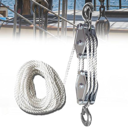 Rope Hoist Pulley System Multifunctional 2200 LBS Breaking Strength | 3/8 Rope for Lifting Hoisting Rigging Garage Shop Hunting Farm Construction Industrial Warehouse Marine Overhead Recovery - color: White