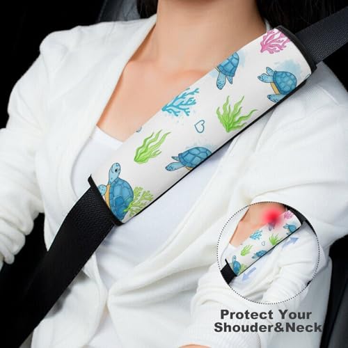 2 Pack Sea Turtle Cute White Car Seat Straps Shoulder Pads Universal Soft and Comfortable Seat Belt Cushion for Adults and Children, Stroller Pushchair High Chair - color: Pattern 758