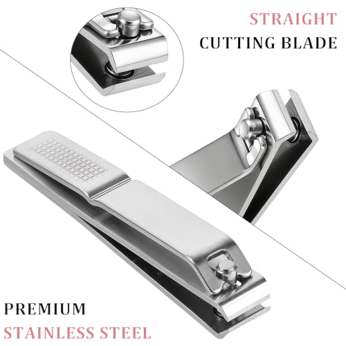 12 PCS Large Nail Clippers for Thick Nails, Straight Edge 3.15 Inch Long Handled Stainless Steel Toenail Clippers, Heavy Duty Flat Toe Nail Clipper for Men Women Seniors(Silver) - color: Silver-12 Pcs