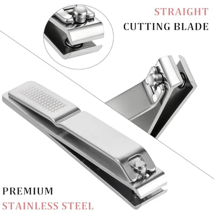 12 PCS Large Nail Clippers for Thick Nails, Straight Edge 3.15 Inch Long Handled Stainless Steel Toenail Clippers, Heavy Duty Flat Toe Nail Clipper for Men Women Seniors(Silver) - color: Silver-12 Pcs