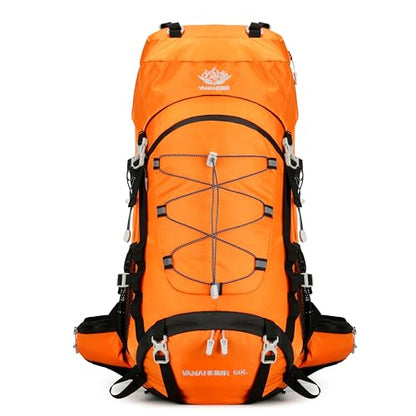 60L Travel Hiking Camping Backpack with Rain Cover, Backpack Water Resistant,Climbing Backpack for Men Women - color: Orange