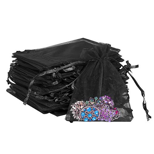 Boshen 100/200PCS Organza Gift Candy Sheer Bags Mesh Jewelry Pouches Drawstring Bulk for Wedding Party Favors Christmas (3" X 4"(200PCS), Black) - color: Black-3" X 4"(200PCS)
