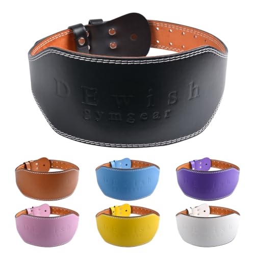 Leather Gym Fitness Belt, 4" & 6" Padded Lumbar Back Support, 10 Adjustable Holes for Weightlifting Powerlifting Bodybuilding Deadlift Squat Workout Strength Training - color: Black, size: 33"-36", style: 6-Inch