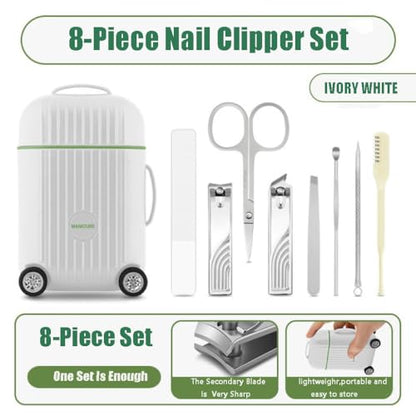 Manicure Set 8 in 1 Stainless Steel, Nail Clippers Scissors Pedicure Tools Kit - Portable Travel Grooming Kit for Men and Women with Mini Travel Box Packaging (Green) - color: Green
