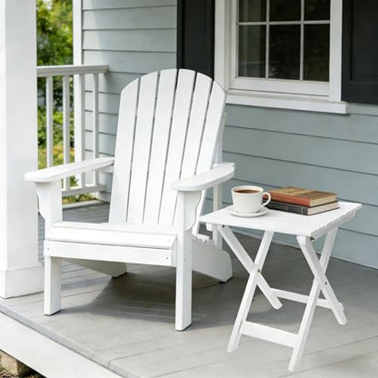 Outdoor Wooden Side Table, Folding Patio End Table, Small Square Furniture Table for Adirondack Chair, Balcony, Porch, Acacia Wood, No Assembly, White - color: S-white-1