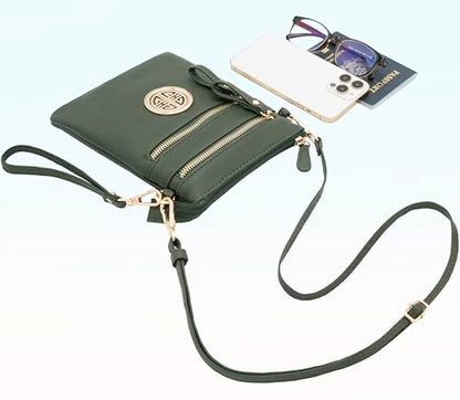 Solene Small Multi Zipper Pockets Crossbody Bag with Detachable Wristlet - color: Olive