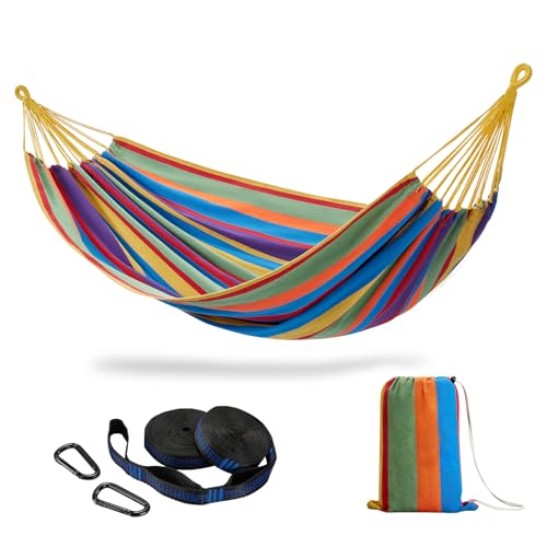Brazilian Double Hammock with Tree Straps, Extra Large, 450 lbs Capacity | Soft Woven Cotton Fabric, 94.5 × 63 in, 2-Person Hammock with Carry Bag for Backyard, Patio, Indoor & Outdoor, Tropical - color: Tropical, size: X-Large