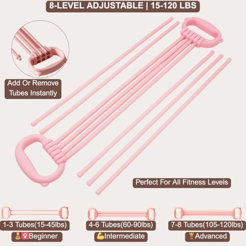 Resistance Bands with Handles for Women & Men | 8 Tube Adjustable Figure 8 Exercise Bands Set, Heavy Duty, Home Gym, Physical Therapy, Strength Training & Full Body Fitness - color: Blue