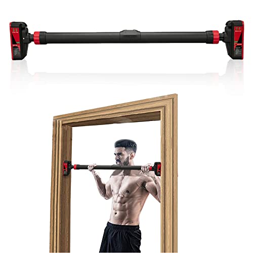 Pull Up Bar, Adjustable Strength Training Bars Without Screw, Adjustable Width Chin Up Bar for Doorway, Max Load 440 Lbs - color: Black and Red