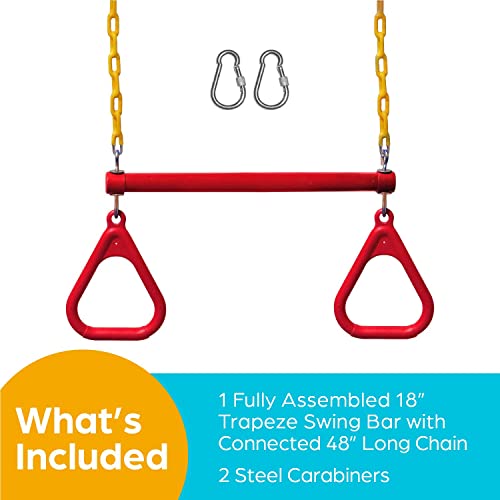 Jungle Gym Kingdom Swing Sets for Backyard, Monkey Bars & Swingset Accessories - Set Includes 18" Trapeze Swing Bar & 48" Heavy Duty Chain with Locking Carabiners - Outdoor Play Equipment (Red) - color: Red