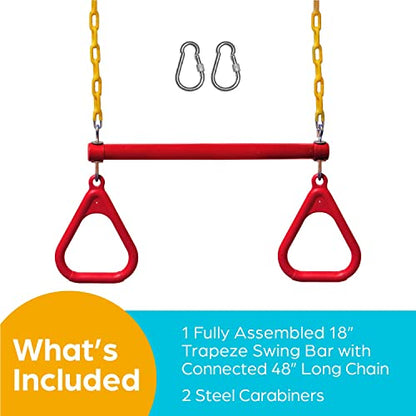 Jungle Gym Kingdom Swing Sets for Backyard, Monkey Bars & Swingset Accessories - Set Includes 18" Trapeze Swing Bar & 48" Heavy Duty Chain with Locking Carabiners - Outdoor Play Equipment (Red) - color: Red