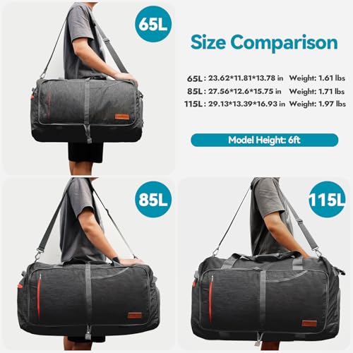 Canway 115L Travel Duffel Bag, Foldable Weekender Bag with Shoes Compartment for Men Women Water-proof & Tear Resistant (Panther Black, 115L) - color: Panther Black, size: 115L