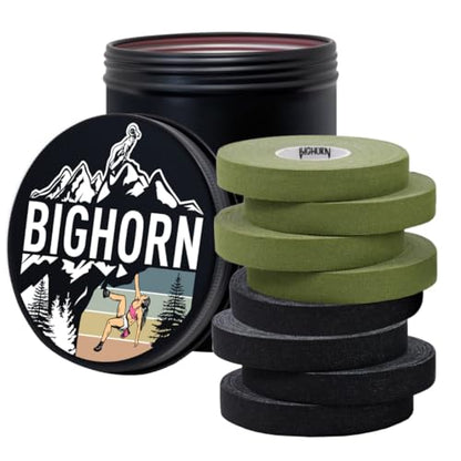 Bighorn Athletics Climbing Finger Tape with Retro Design Female Climber Tin Canister, 0.5-Inch x 45-feet, 8-Rolls, Military Green & Black - color: Military Green & Black