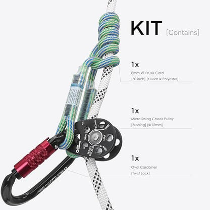 GM CLIMBING Swing Cheek Micro Pulley 30kN CE UIAA Certified - color: Pulley Kit | Bushing, Twist Lock